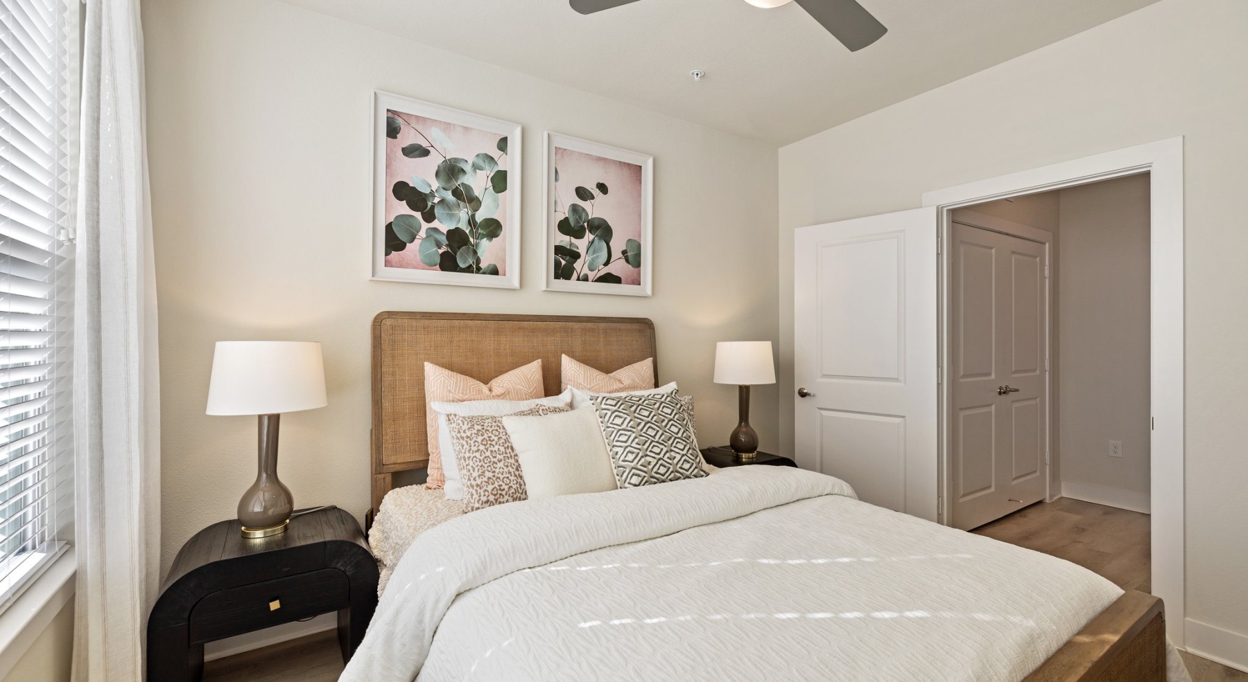 Bedroom with natural lighting and high ceilings