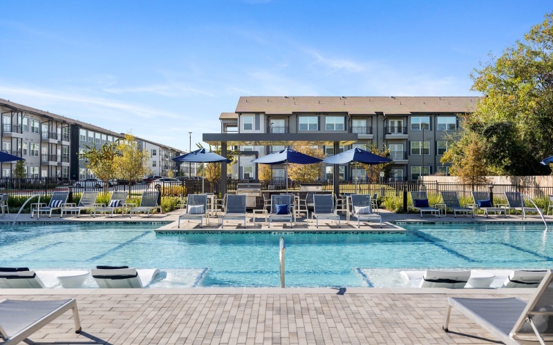 a swimming pool in a courtyard