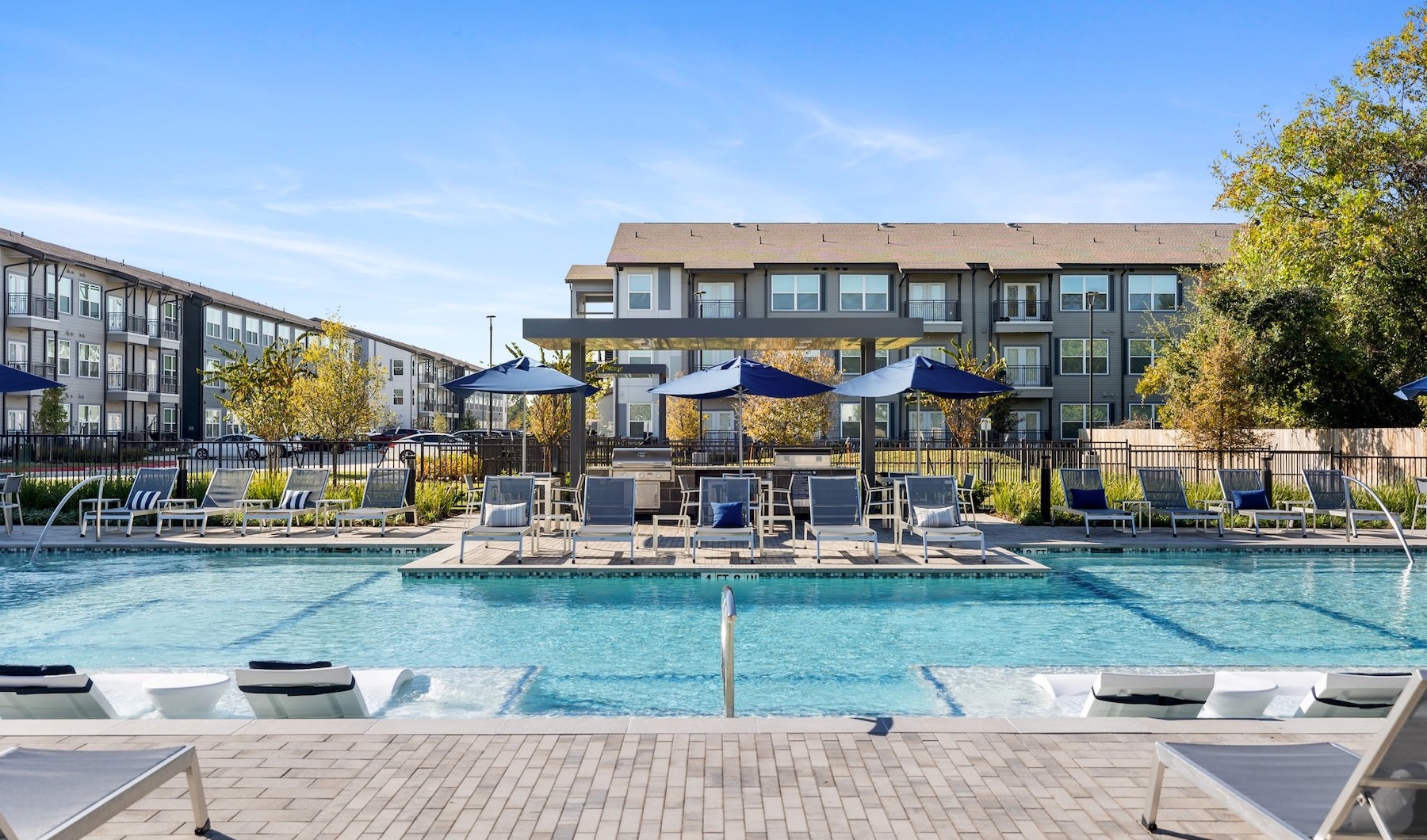 a swimming pool in a courtyard